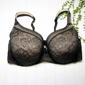 Cacique - Lane Bryant Black & Cream Lace Lightly Lined Balconette Bra 42DDD